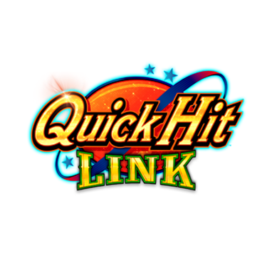 Quick Hit Link game logo with stylized gold and green text, stars, and a blue swoosh design.
