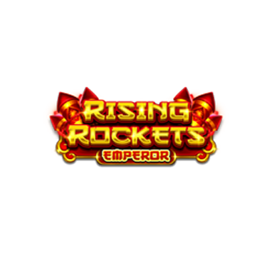 Logo for the game "Rising Rockets Emperor" featuring gold text with red firecrackers and accents.