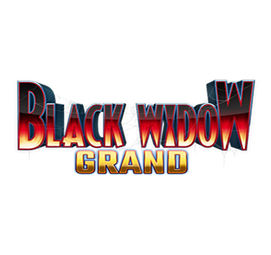 Black Widow Grand game logo with bold red and gold lettering on a black background